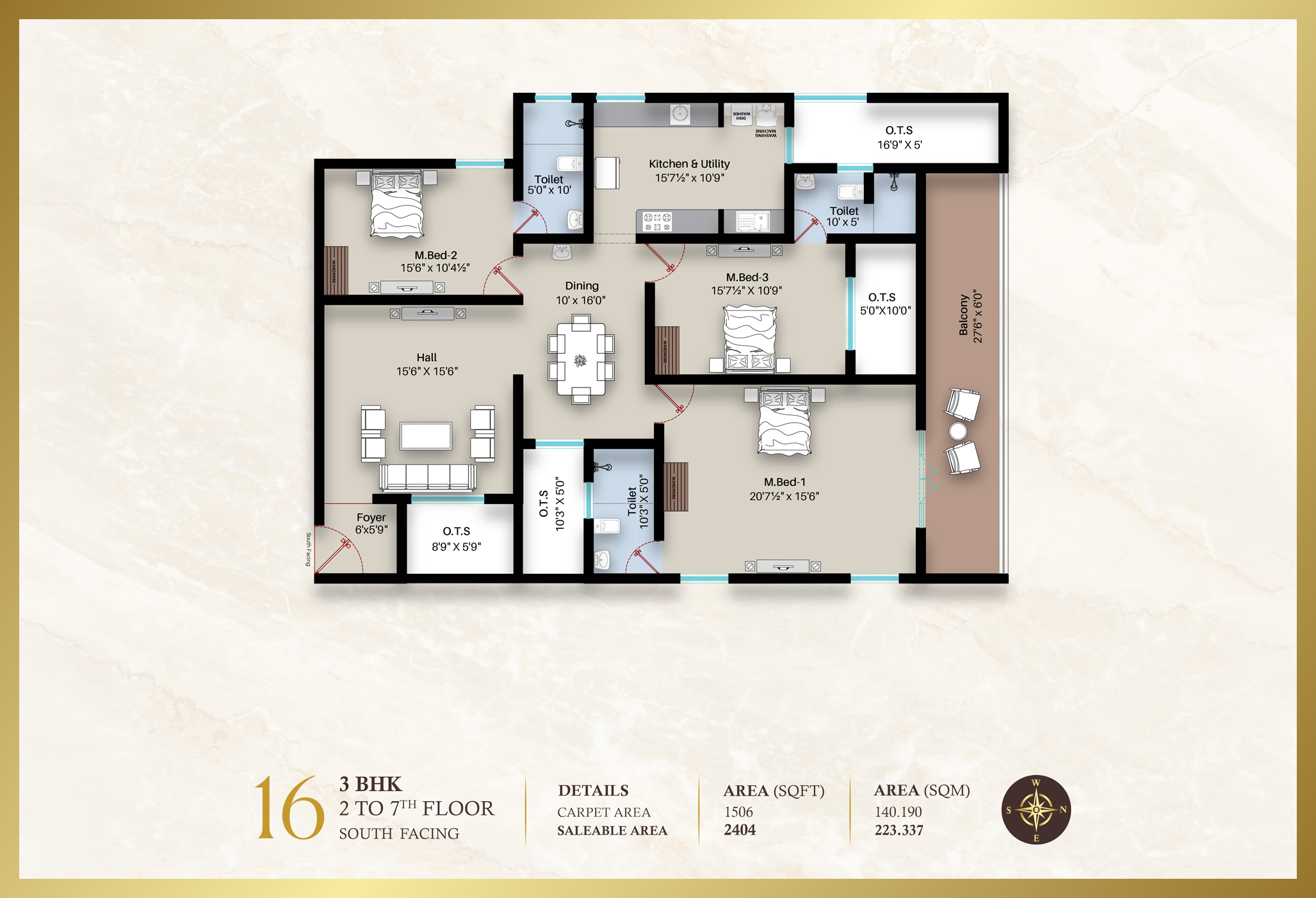 Beatriz Apartment 3BHK | South facing | 2404 sq-ft
